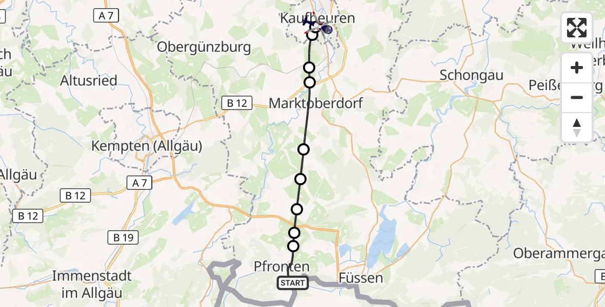 Flugroute Polizeihubschrauber Pfronten - Kaufbeuren, 20 Oktober 2026, 15:01