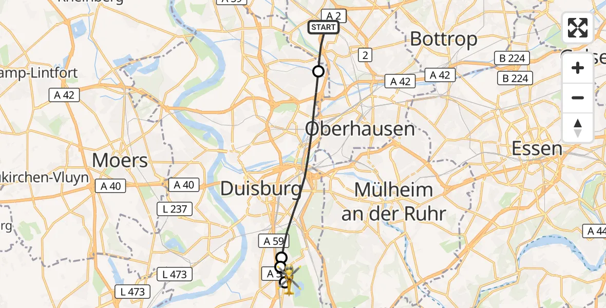 Flugroute Rettungshubschrauber Oberhausen - Duisburg Air Rescue Hubschrauberlandeplatz (Christoph 9), 20 Oktober 2026, 15:01
