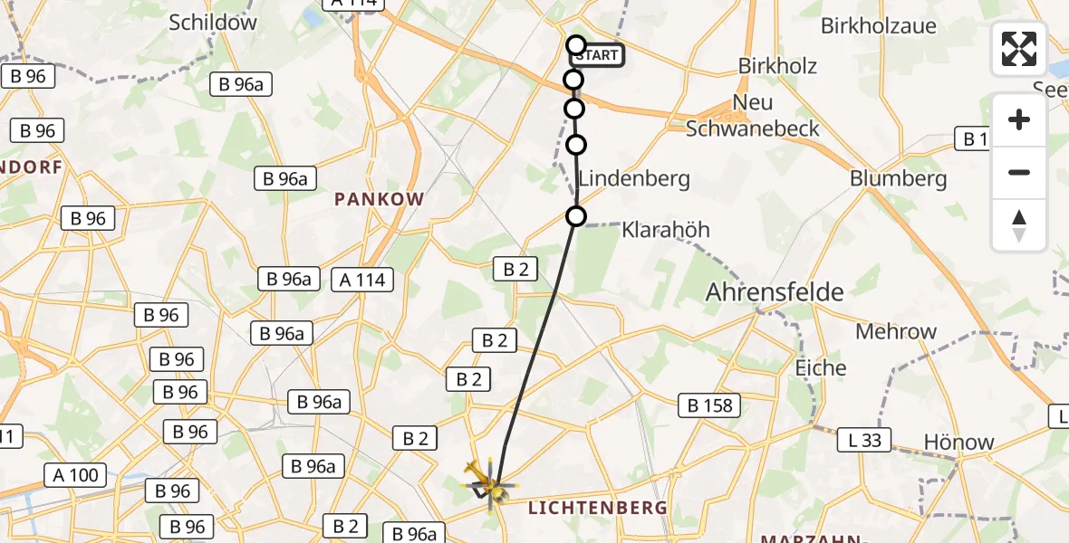 Flugroute Rettungshubschrauber Helios Clinic Berlin-Buch - Berlin, 20 Oktober 2026, 15:12