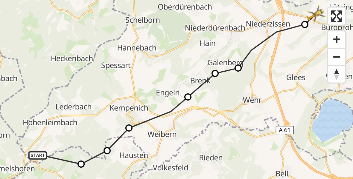 Flugroute Ambulanzhubschrauber Hohenleimbach - Burgbrohl, 20 Oktober 2026, 15:13