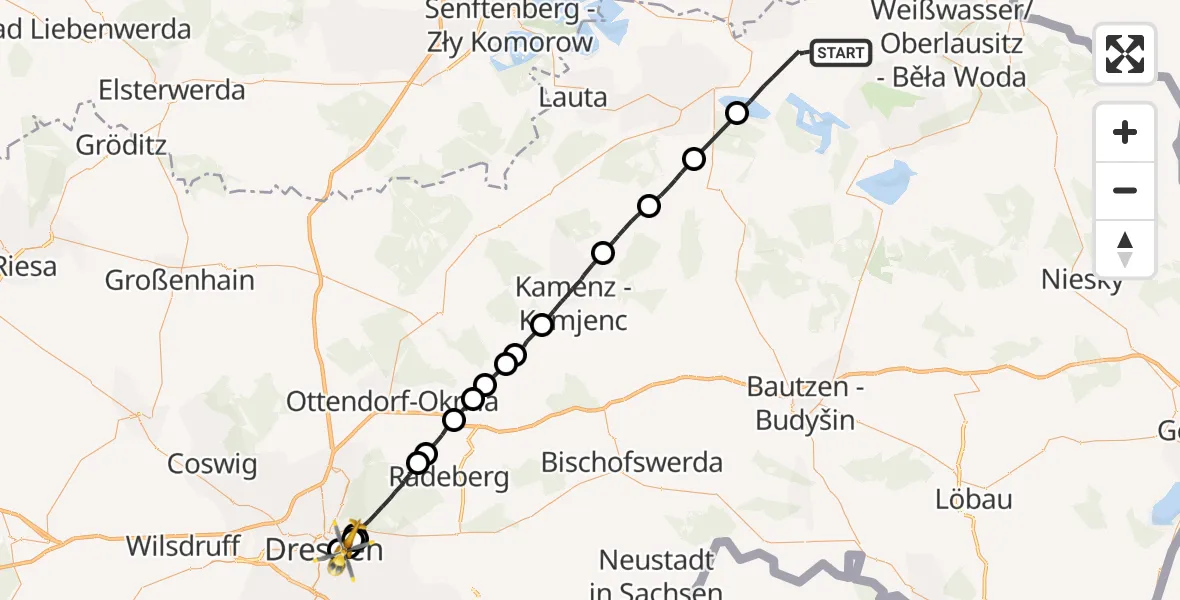 Flugroute Rettungshubschrauber Spreetal - Dresden, 20 Oktober 2026, 15:14