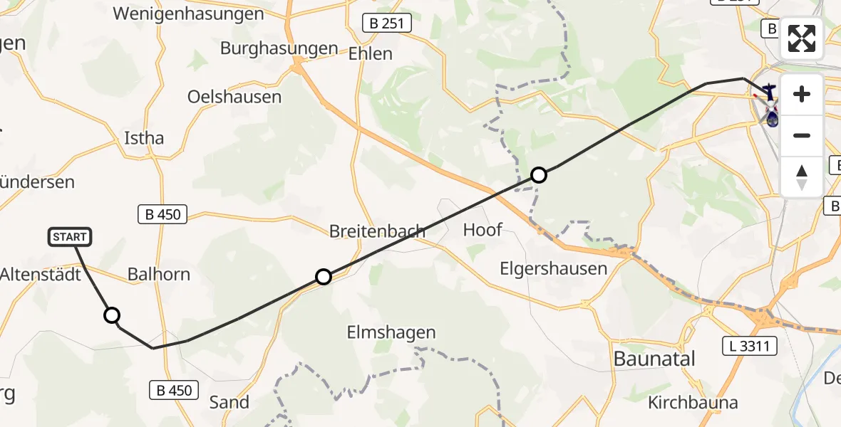 Flugroute Polizeihubschrauber Naumburg - Kassel, 20 Oktober 2026, 15:21