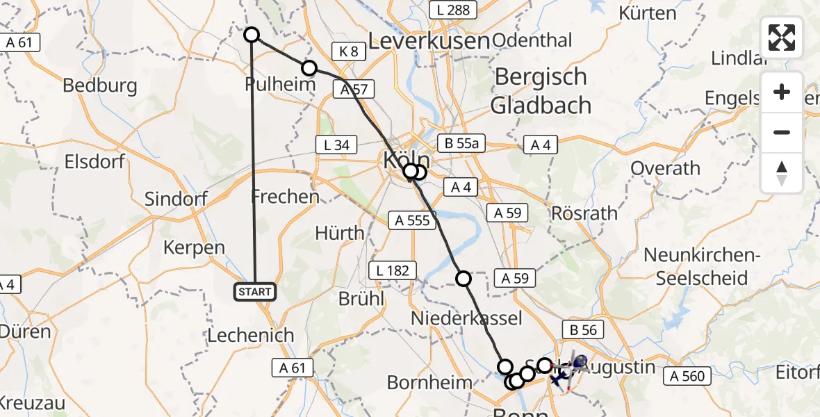 Flugroute Polizeihubschrauber Erftstadt - Bonn-Hangelar Flugplatz, 20 Oktober 2026, 15:22