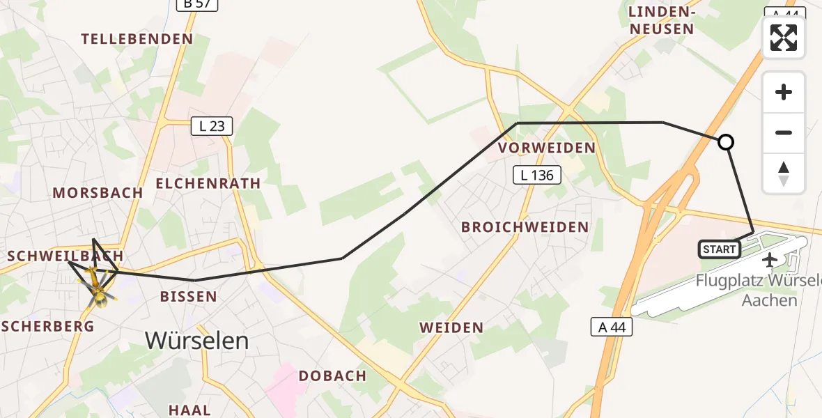 Flugroute Rettungshubschrauber Aachen-Merzbrück Flughafen - Würselen, 20 Oktober 2026, 15:24