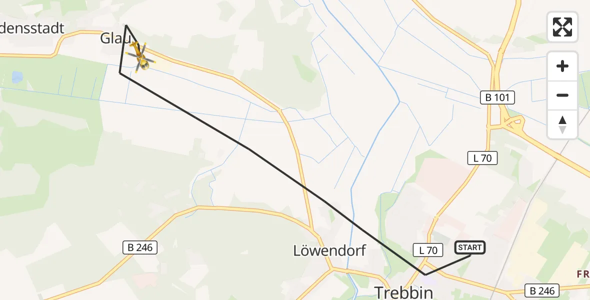 Flugroute Rettungshubschrauber Trebbin - Trebbin, 20 Oktober 2026, 15:29