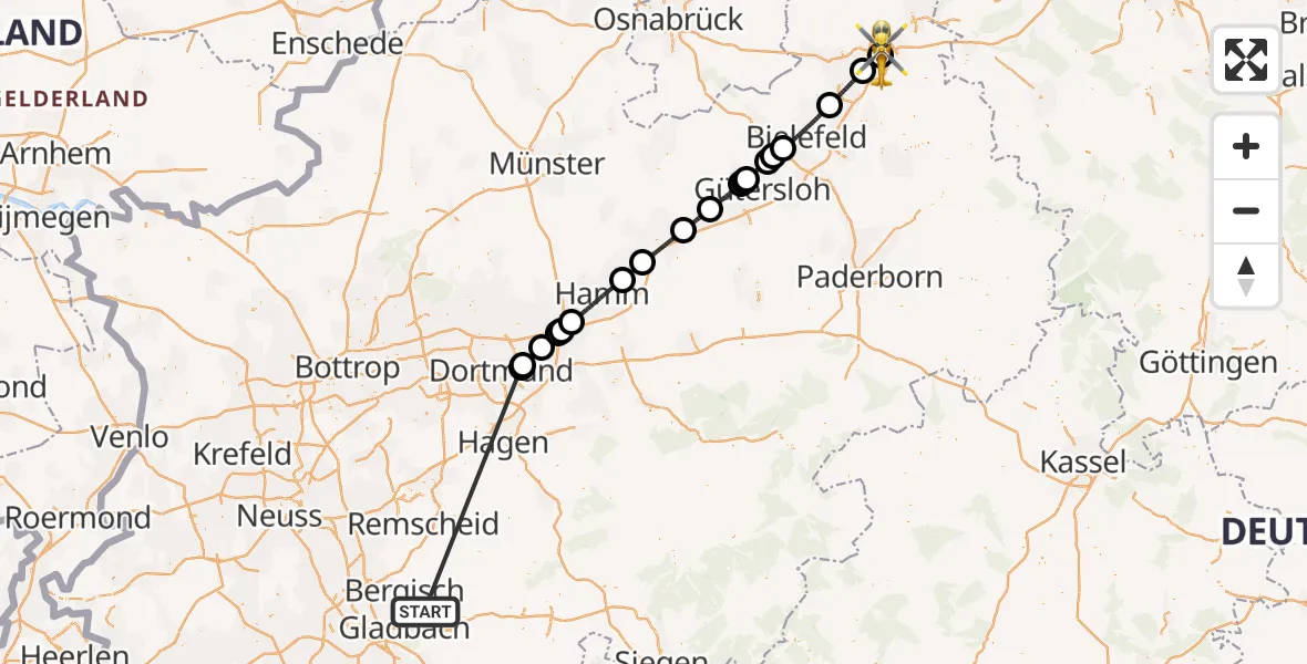 Flugroute Ambulanzhubschrauber Bergisch Gladbach - Bad Oeynhausen, 20 Oktober 2026, 15:32