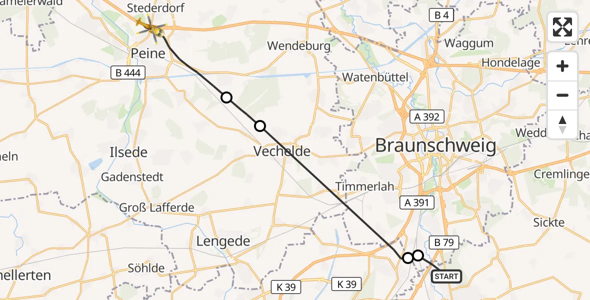 Flugroute Rettungshubschrauber Wolfenbüttel - Peine, 20 Oktober 2026, 15:33