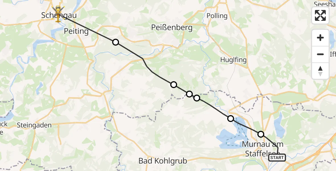 Flugroute Rettungshubschrauber Murnau a.Staffelsee - Schongau, 20 Oktober 2026, 15:43