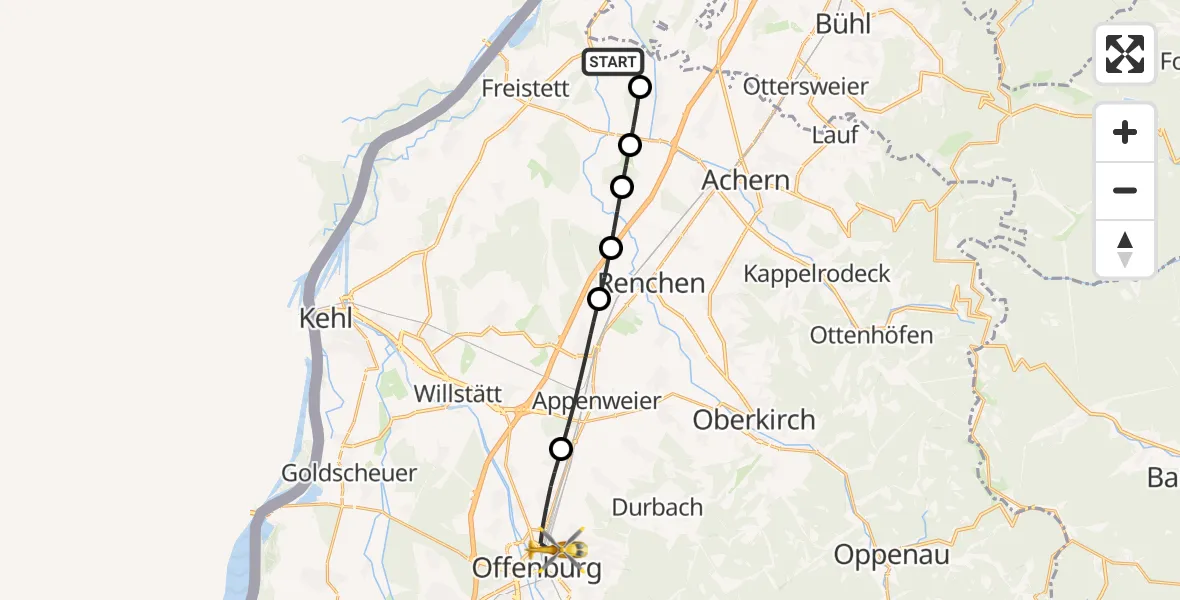 Flugroute Rettungshubschrauber Rheinau - Offenburg, 20 Oktober 2026, 15:45