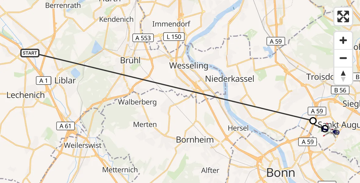 Flugroute Polizeihubschrauber Erftstadt - Bonn-Hangelar Flugplatz, 20 Oktober 2026, 15:50