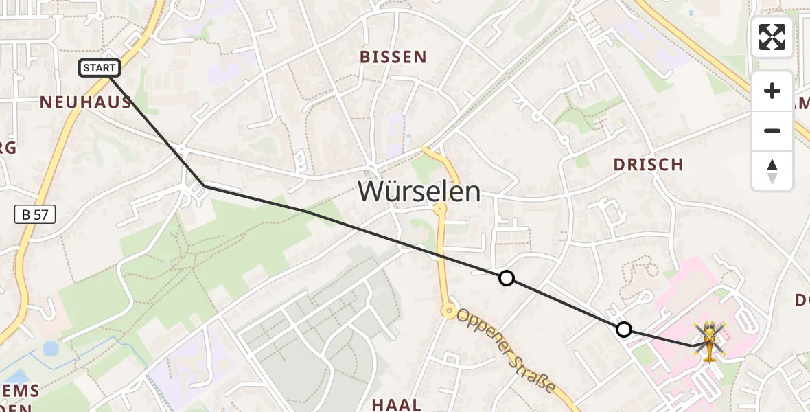 Flugroute Rettungshubschrauber Würselen - Rhein-Maas Hospital, 20 Oktober 2026, 15:50