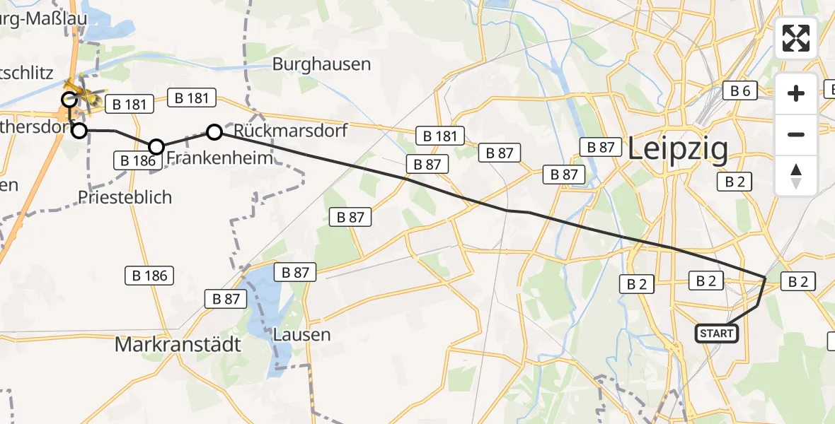 Flugroute Rettungshubschrauber Leipzig - ADAC Air Rescue Station Leipzig/Schkeuditz-Dölzig Hubschrauberlandeplatz (Christoph 61), 20 Oktober 2026, 15:54