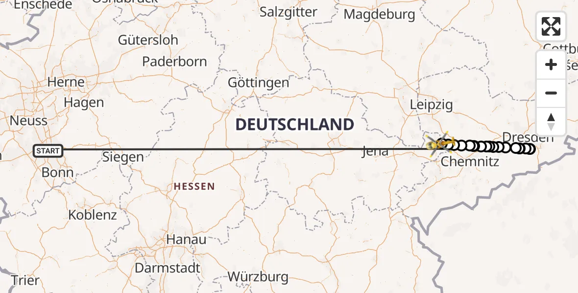 Flugroute Rettungshubschrauber Köln - Leipzig–Altenburg Flughafen, 20 Oktober 2026, 15:55