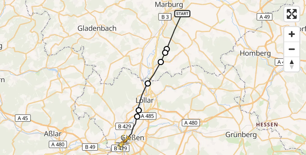 Flugroute Ambulanzhubschrauber Marburg - Gießen, 20 Oktober 2026, 15:59