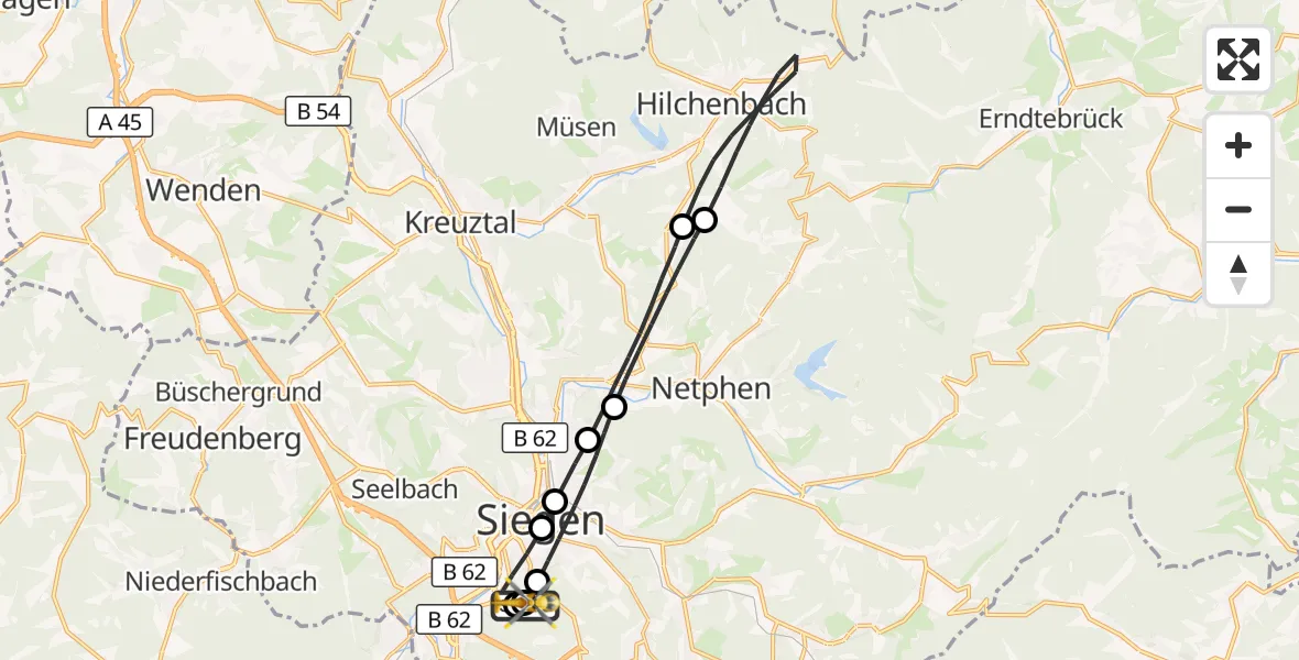 Flugroute Rettungshubschrauber Evangelisches Jung-Stilling Hospital - Evangelisches Jung-Stilling Hospital, 20 Oktober 2026, 16:08