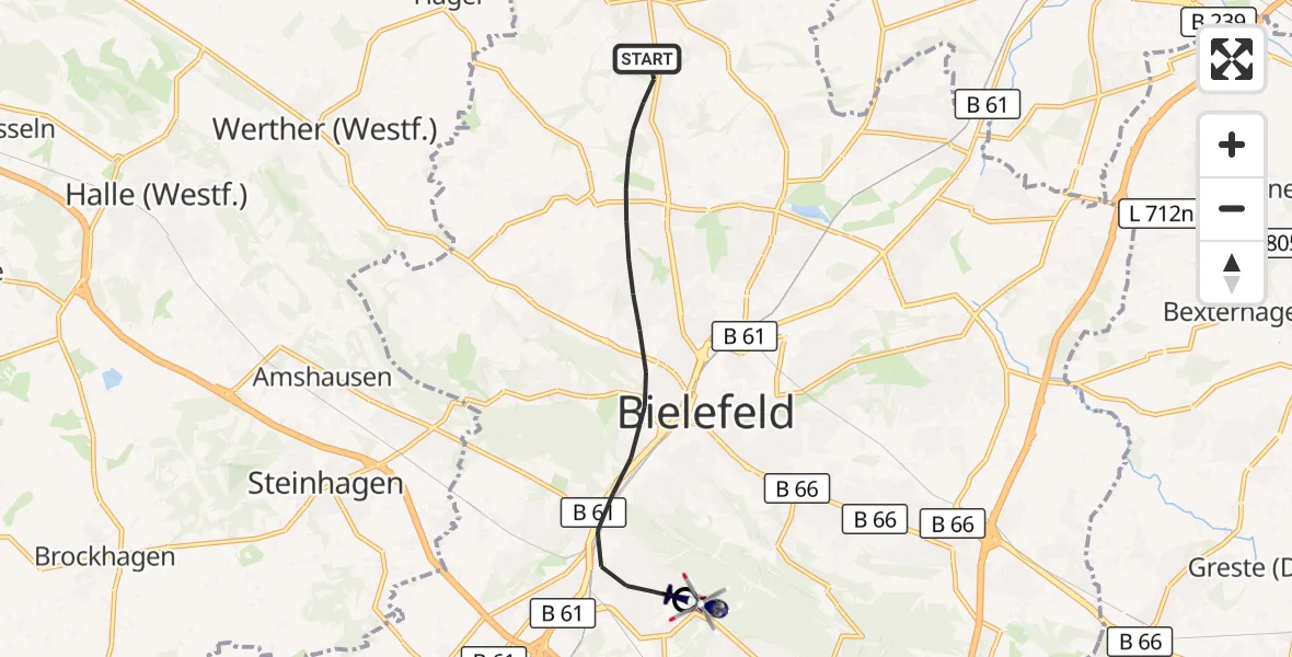 Flugroute Polizeihubschrauber Bielefeld - Luftrettungszentrum Bielefeld, 20 Oktober 2026, 16:11