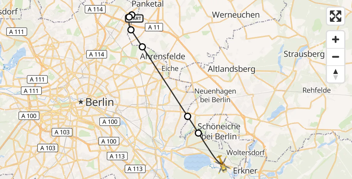 Flugroute Rettungshubschrauber Helios Clinic Berlin-Buch - Berlin, 20 Oktober 2026, 16:13