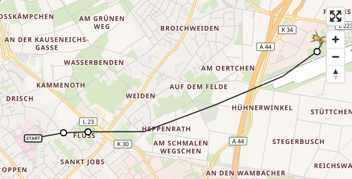 Flugroute Rettungshubschrauber Rhein-Maas Hospital - Aachen-Merzbrück Flughafen, 20 Oktober 2026, 16:18