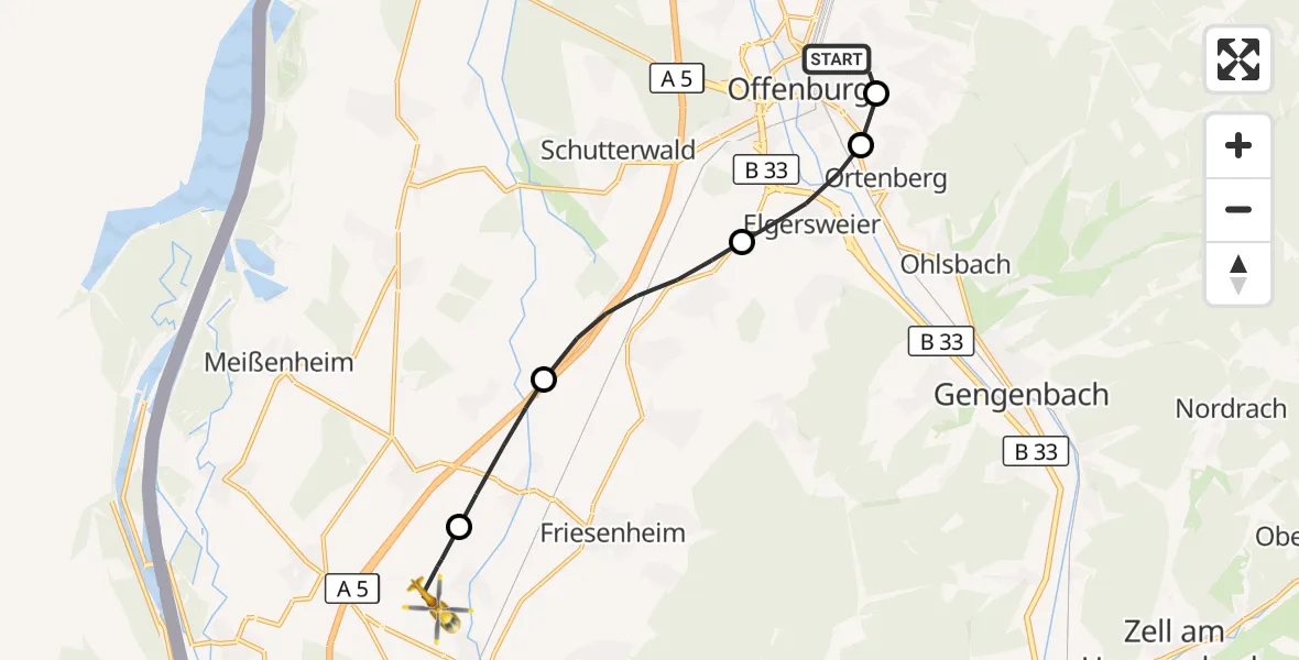 Flugroute Rettungshubschrauber Offenburg - Lahr Flughafen, 20 Oktober 2026, 16:18