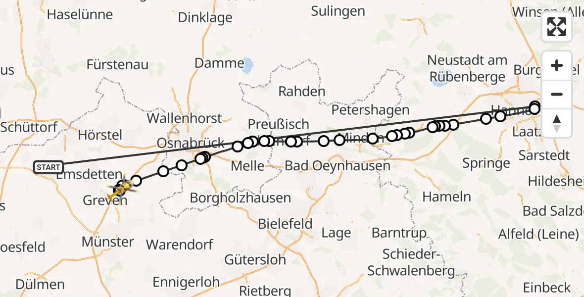 Flugroute Ambulanzhubschrauber Wettringen - Christoph  Westfalen-ADAC, 20 Oktober 2026, 16:18