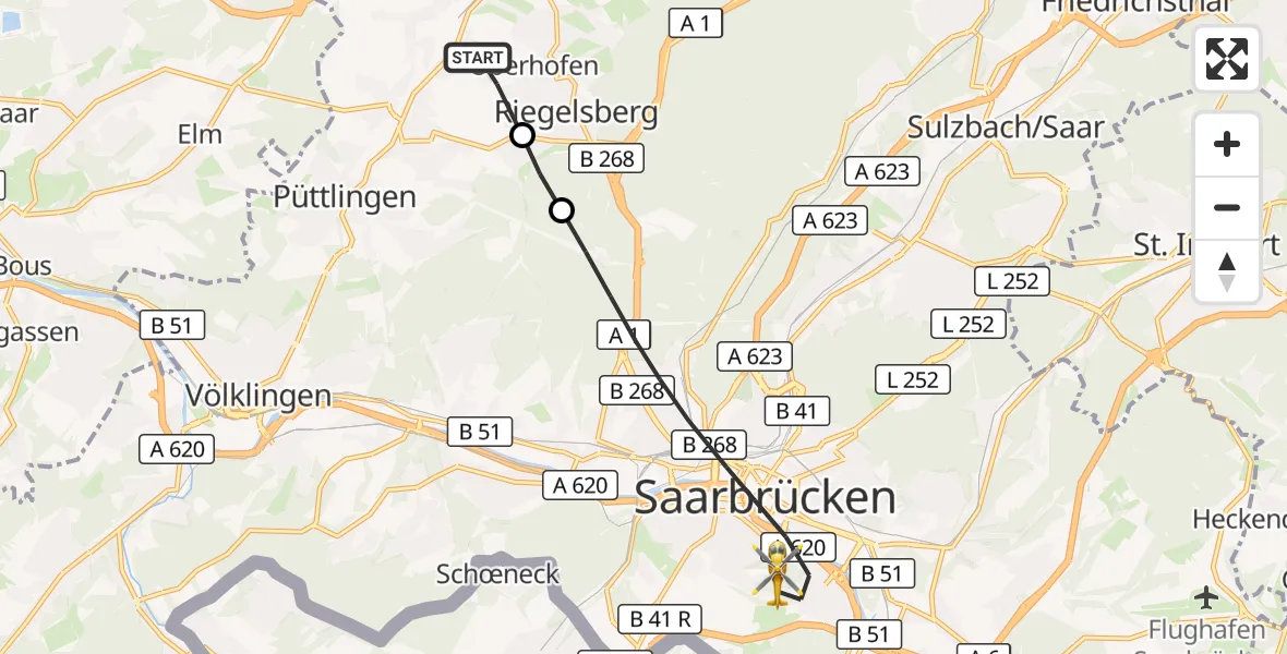 Flugroute Rettungshubschrauber Püttlingen - Saarbrücken, 20 Oktober 2026, 16:19