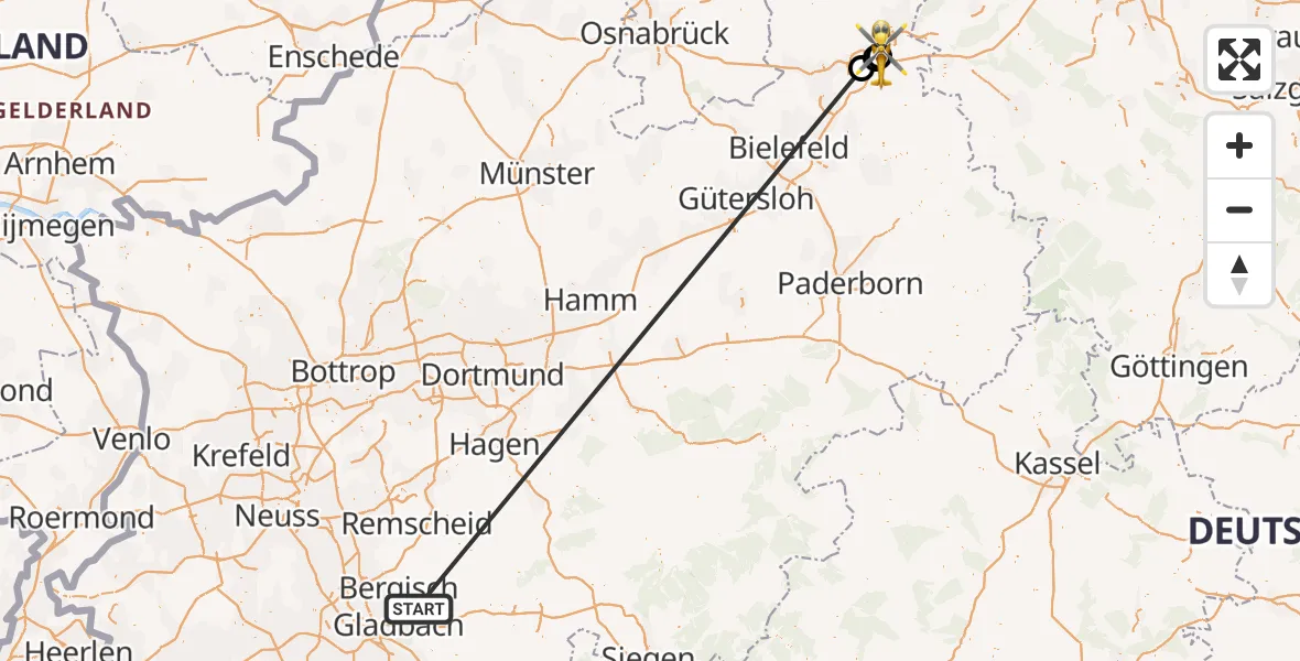 Flugroute Ambulanzhubschrauber Bergisch Gladbach - Porta Westfalica Flugplatz, 20 Oktober 2026, 16:21