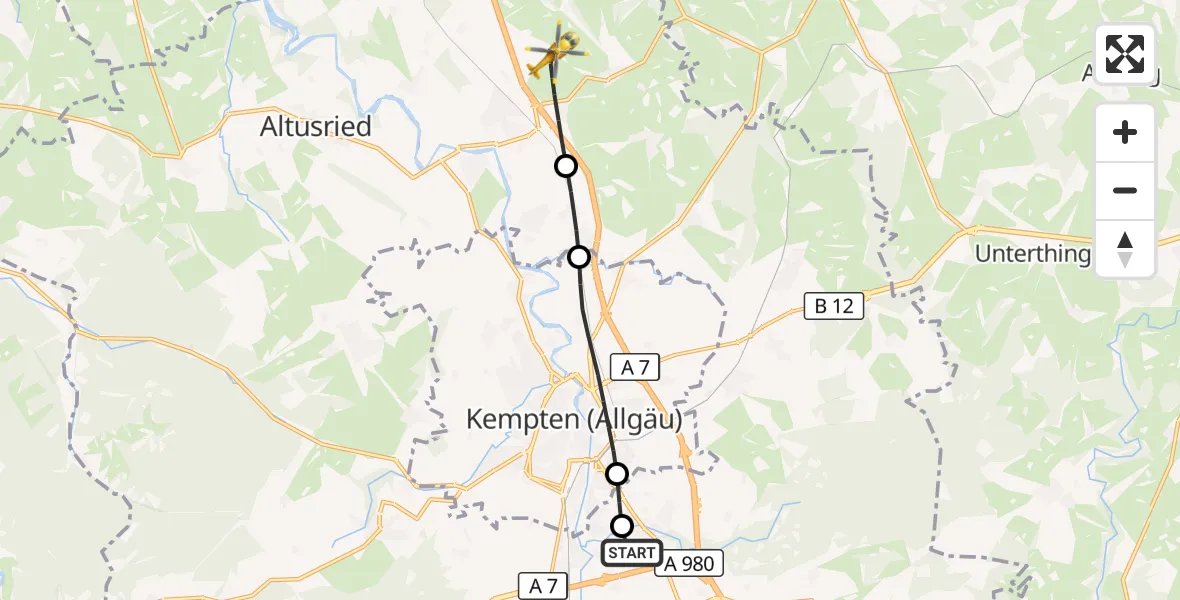 Flugroute Rettungshubschrauber Kempten-Durach Flugplatz - Dietmannsried, 20 Oktober 2026, 16:21