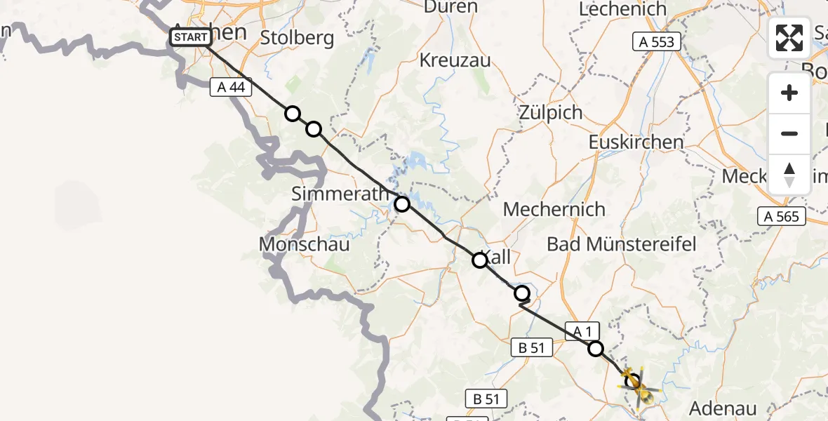 Flugroute Ambulanzhubschrauber Aachen - Aremberg, 20 Oktober 2026, 16:24