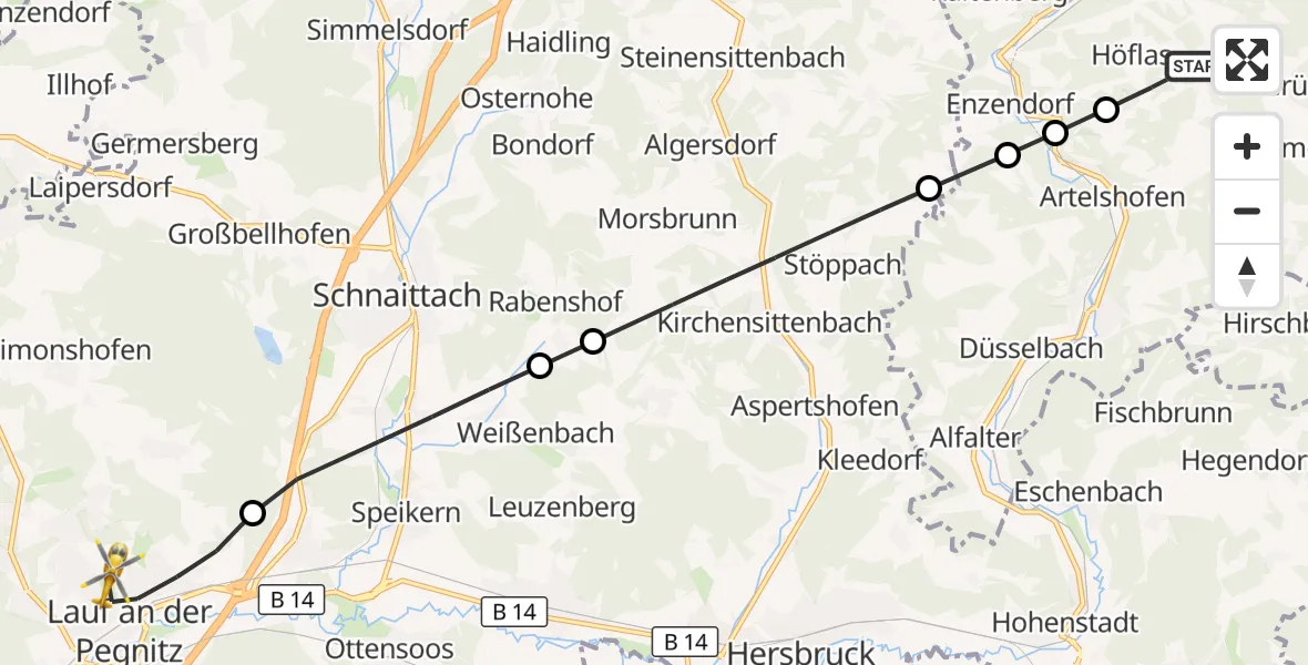 Flugroute Ambulanzhubschrauber Hartenstein - Lauf a.d.Pegnitz, 20 Oktober 2026, 16:27