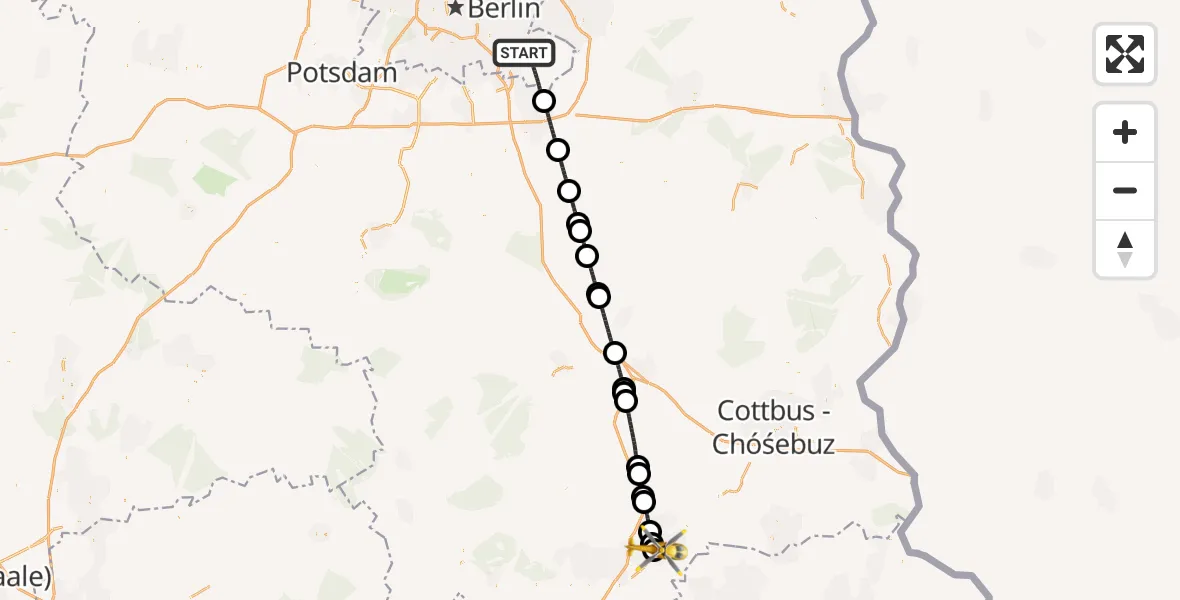 Flugroute Ambulanzhubschrauber Berlin - ADAC Luftrettungsstation Senftenberg Hubschrauberlandeplatz, 20 Oktober 2026, 16:30