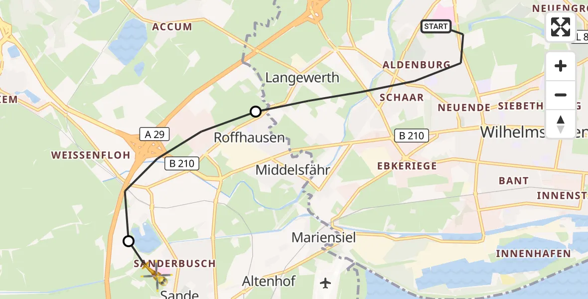 Flugroute Rettungshubschrauber Wilhelmshaven - Sande, 20 Oktober 2026, 16:31