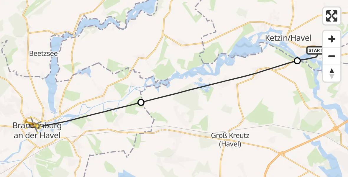 Flugroute Rettungshubschrauber Ketzin/Havel - Brandenburg an der Havel, 20 Oktober 2026, 16:32