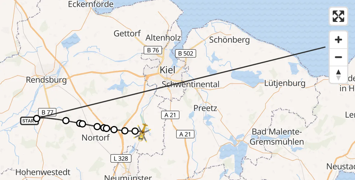 Flugroute Ambulanzhubschrauber Hörsten - Bordesholm, 20 Oktober 2026, 16:41