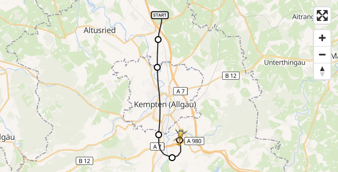Flugroute Rettungshubschrauber Dietmannsried - Kempten-Durach Flugplatz, 20 Oktober 2026, 16:42