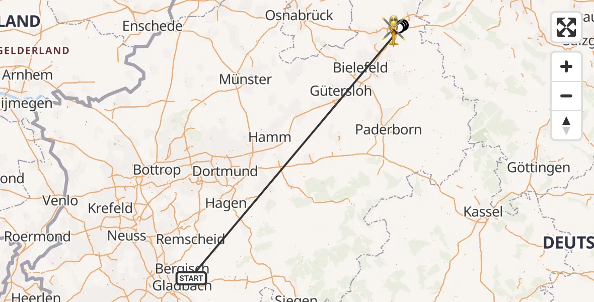 Flugroute Ambulanzhubschrauber Bergisch Gladbach - Bad Oeynhausen, 20 Oktober 2026, 16:44