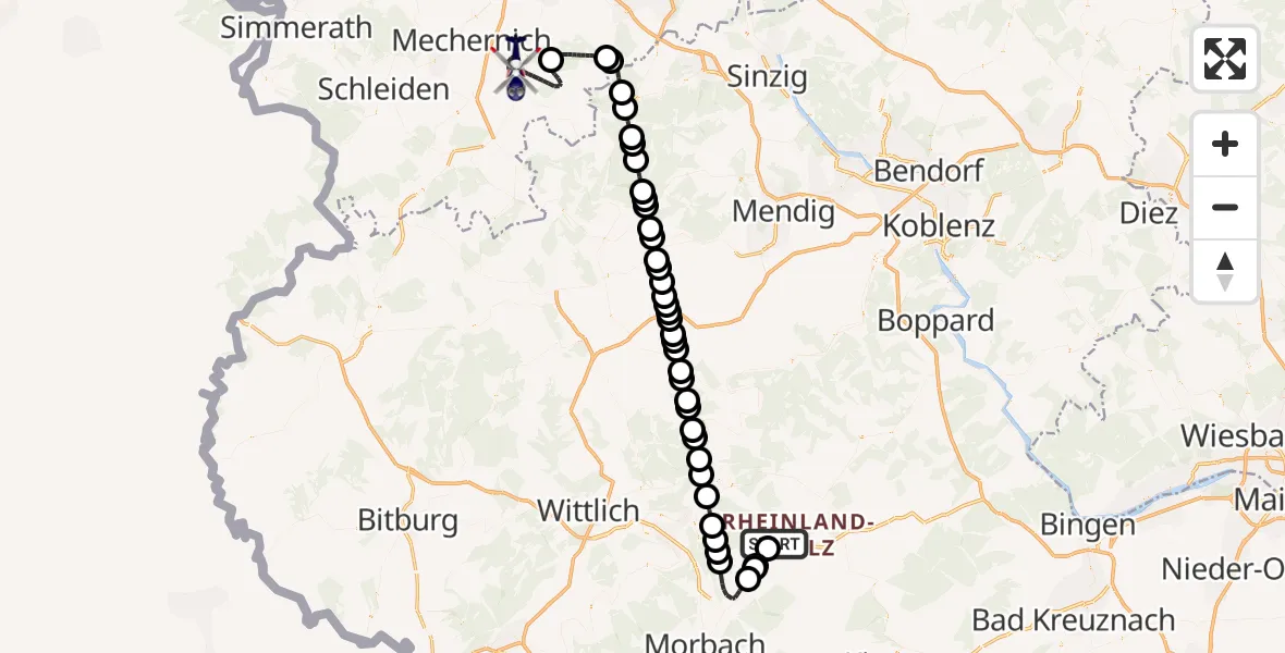 Flugroute Polizeihubschrauber Flughafen Frankfurt-Hahn - Bad Münstereifel, 20 Oktober 2026, 16:52