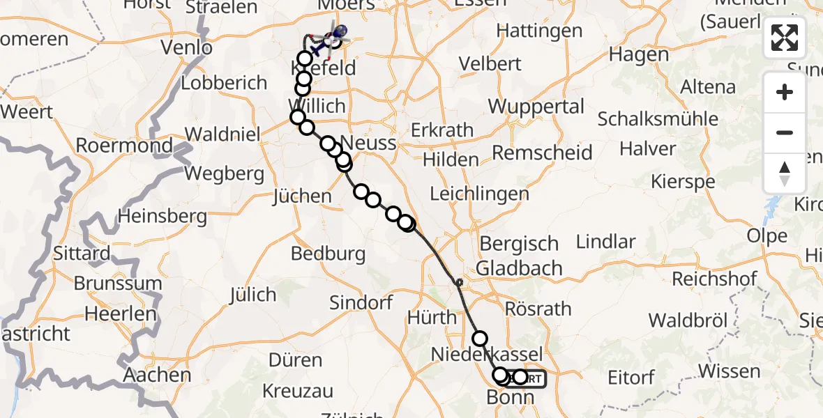 Flugroute Polizeihubschrauber Sankt Augustin - Krefeld, 20 Oktober 2026, 17:25