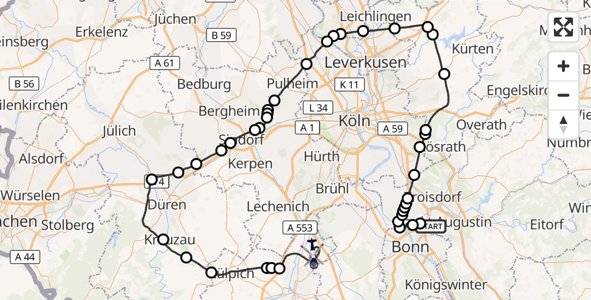 Flugroute Polizeihubschrauber Sankt Augustin - Weilerswist, 20 Oktober 2026, 17:30