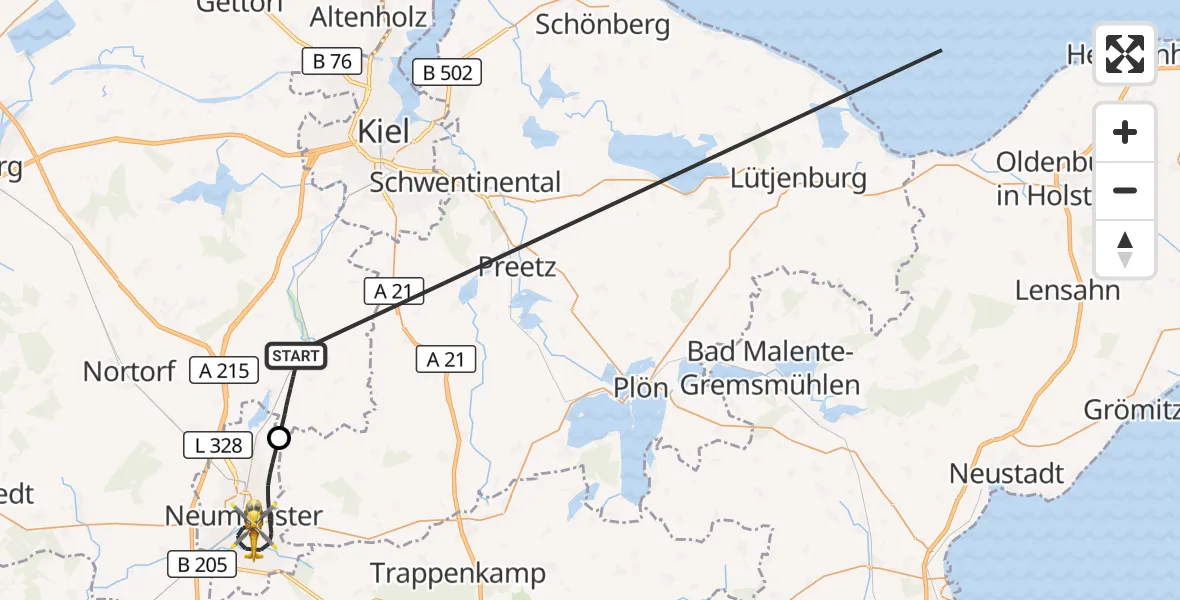 Flugroute Ambulanzhubschrauber Bordesholm - Neumünster, 20 Oktober 2026, 17:44