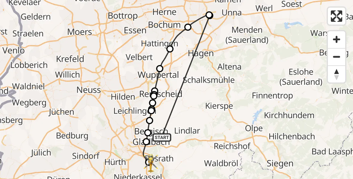 Flugroute Ambulanzhubschrauber Bergisch Gladbach - Köln Bonn Flughafen, 20 Oktober 2026, 17:44