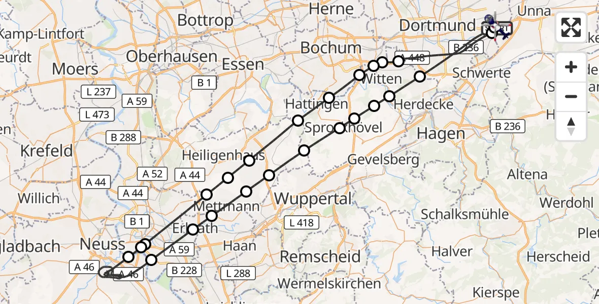 Flugroute Polizeihubschrauber Dortmund Flughafen - Dortmund Flughafen, 20 Oktober 2026, 17:55