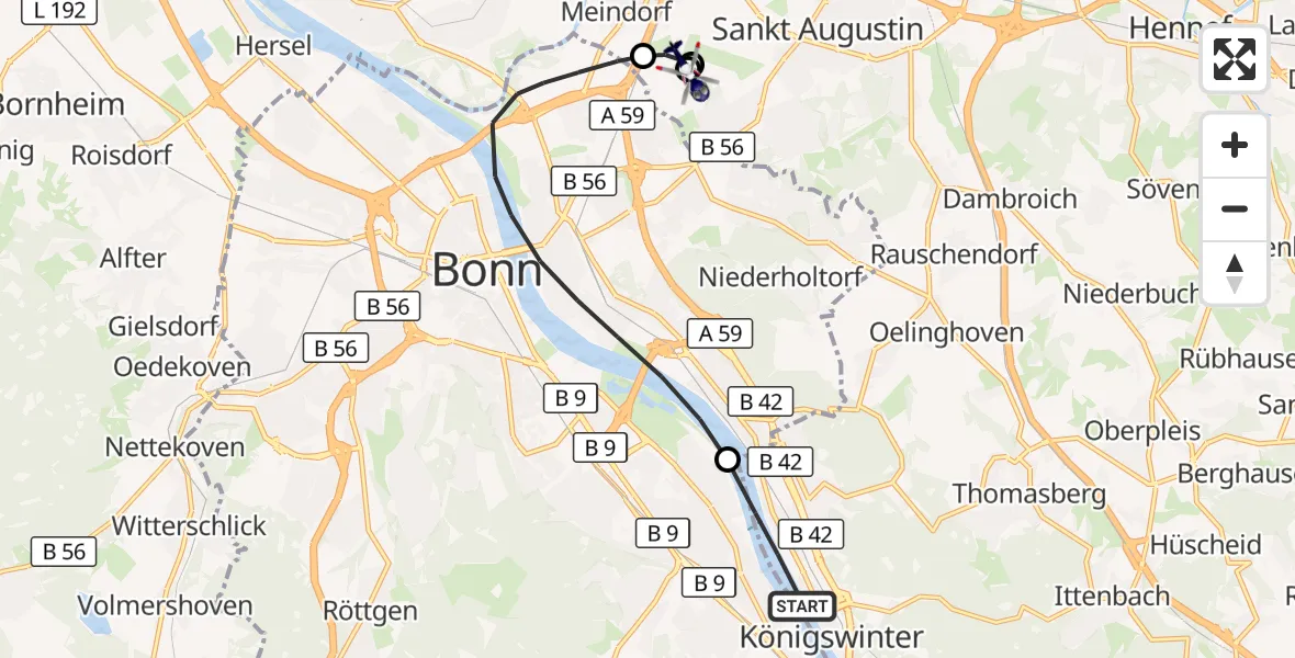 Flugroute Polizeihubschrauber Königswinter - Sankt Augustin, 20 Oktober 2026, 18:33