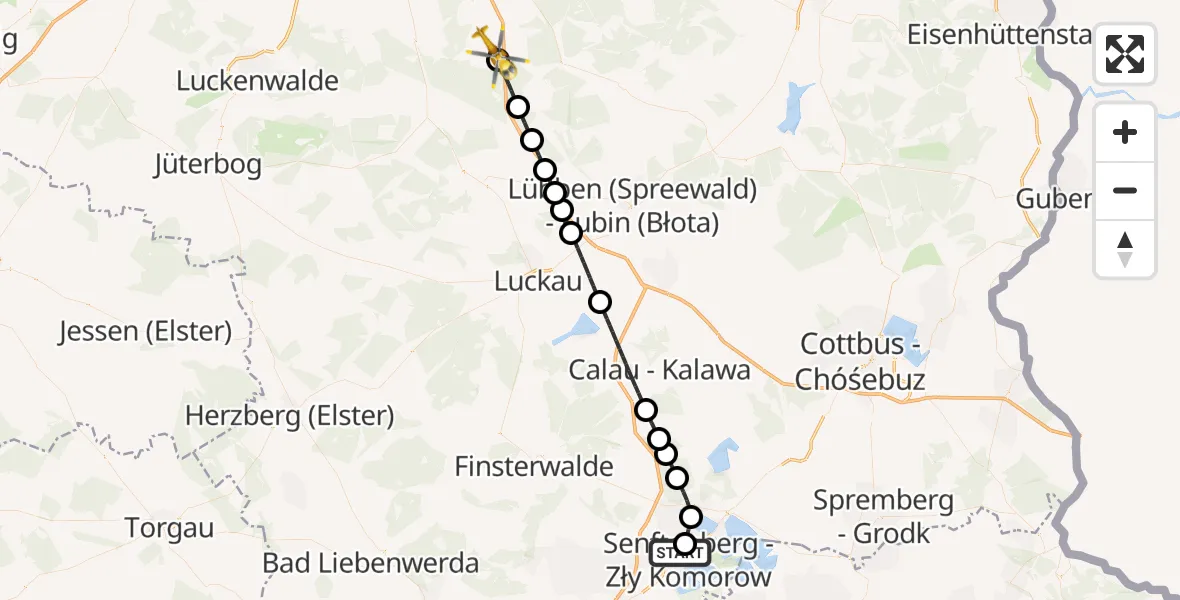 Flugroute Ambulanzhubschrauber ADAC Luftrettungsstation Senftenberg Hubschrauberlandeplatz - Teupitz, 20 Oktober 2026, 18:54