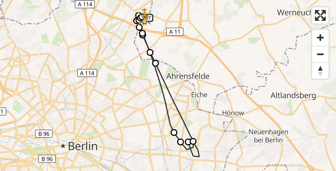 Flugroute Rettungshubschrauber Helios Clinic Berlin-Buch - Helios Clinic Berlin-Buch, 20 Oktober 2026, 18:55