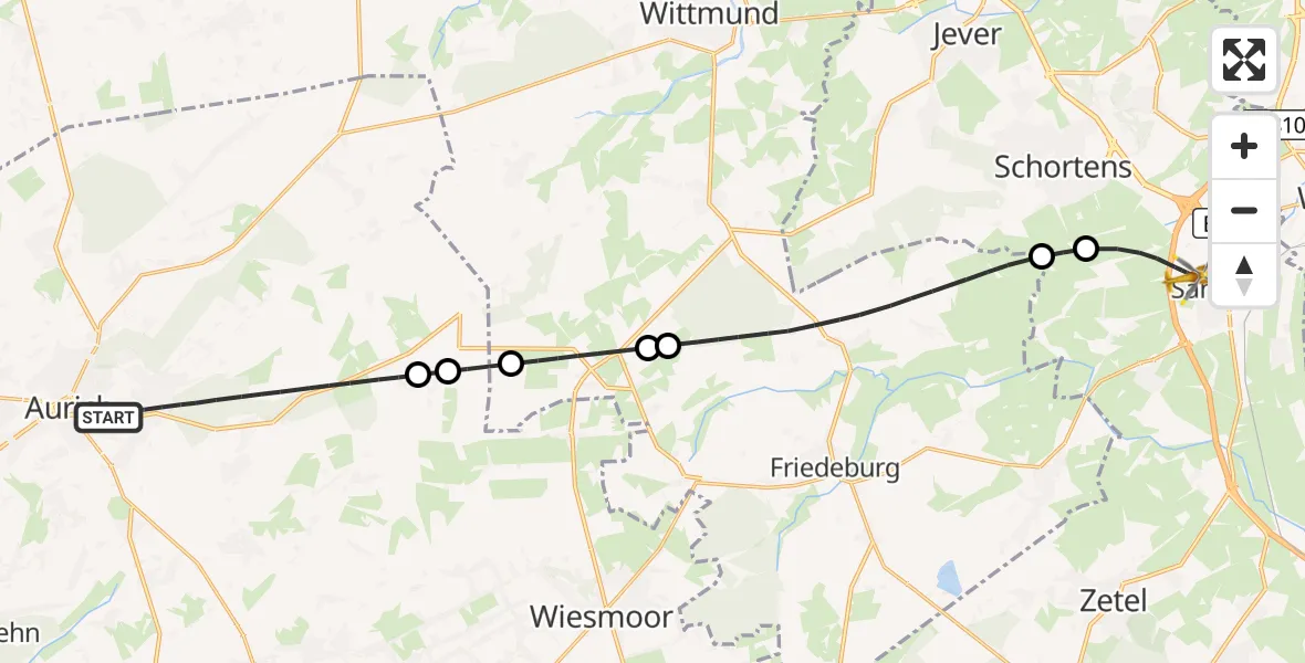 Flugroute Rettungshubschrauber Aurich - Sande, 20 Oktober 2026, 19:29