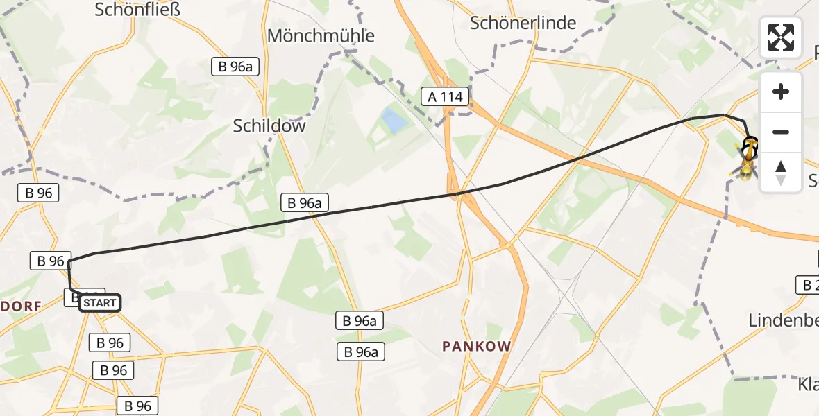 Flugroute Rettungshubschrauber Berlin - Helios Clinic Berlin-Buch, 20 Oktober 2026, 19:46