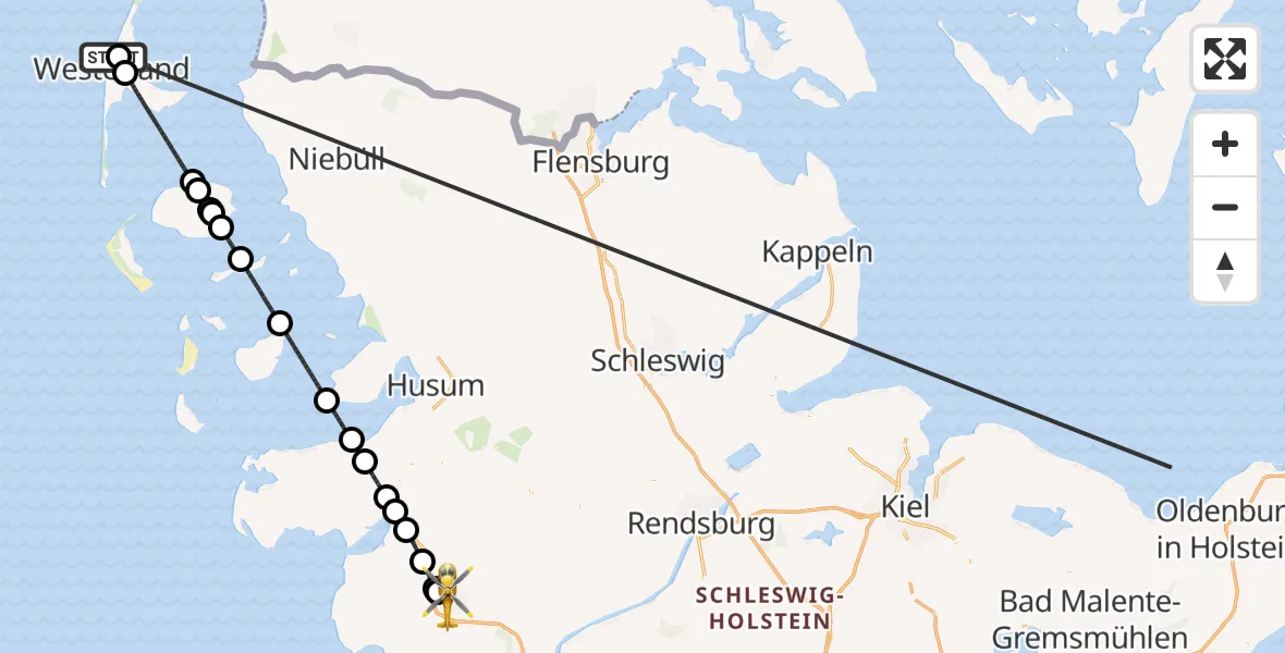Flugroute Ambulanzhubschrauber Sylt - Heide, 20 Oktober 2026, 20:39