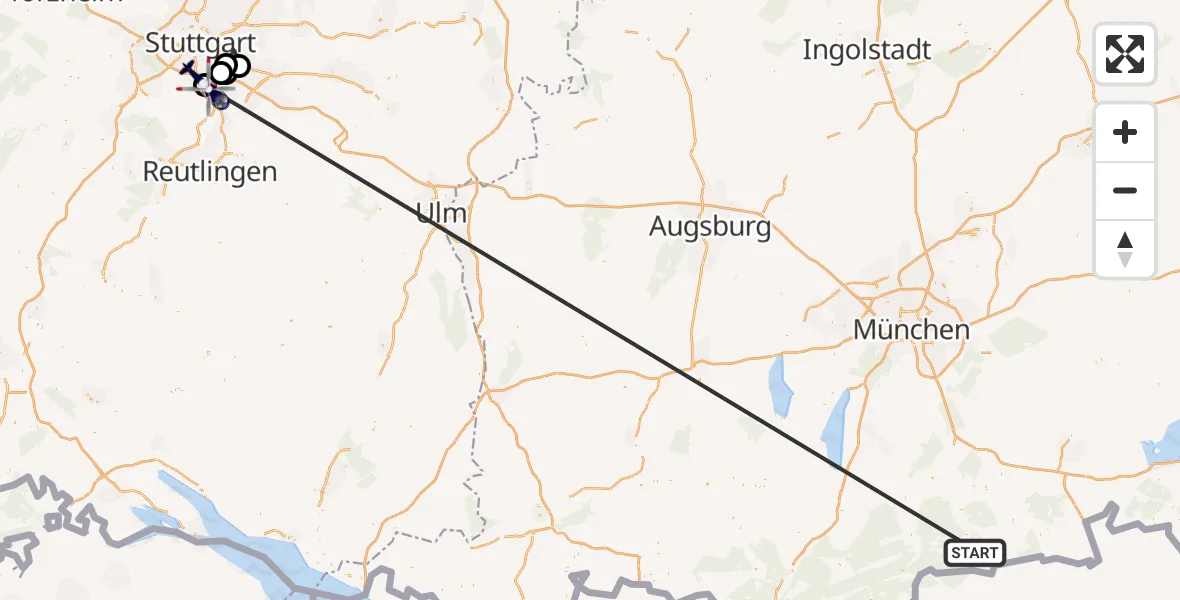 Flugroute Polizeihubschrauber Rottach-Egern - Flughafen Stuttgart, 20 Oktober 2026, 23:57