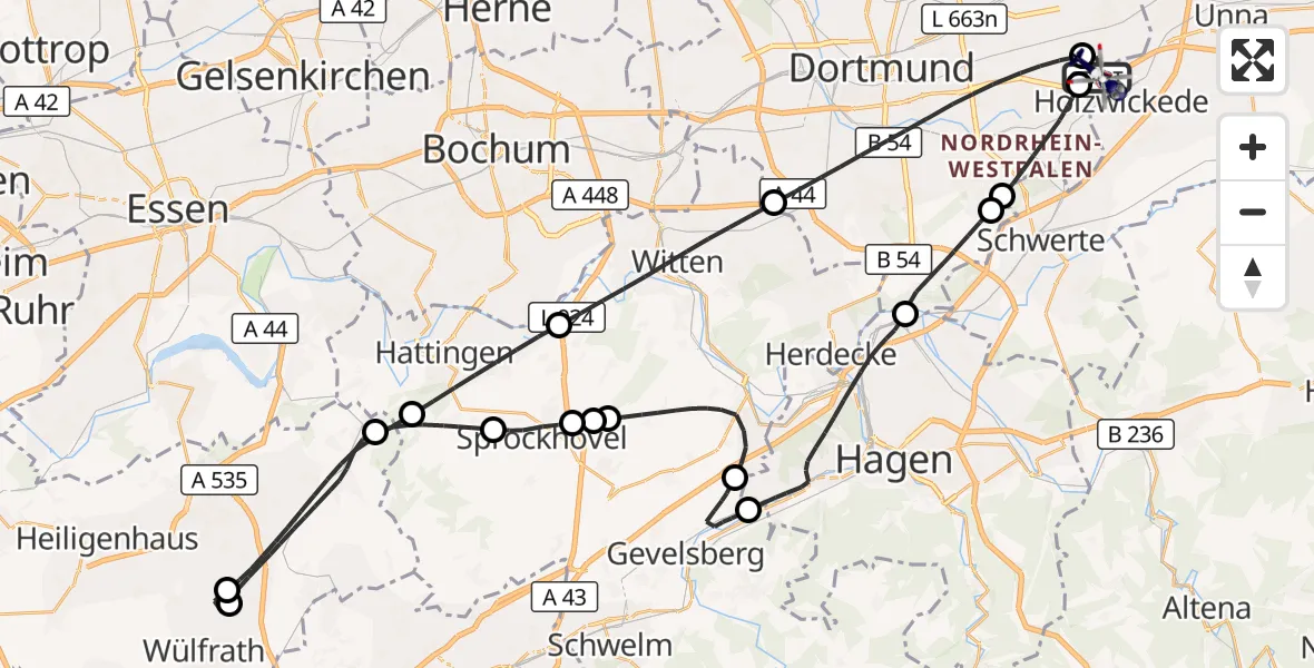 Flugroute Polizeihubschrauber Dortmund Flughafen - Dortmund Flughafen, 21 Oktober 2026, 02:27