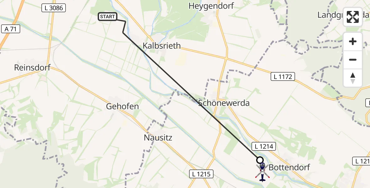 Flugroute Polizeihubschrauber Kalbsrieth - Roßleben-Wiehe, 21 Oktober 2026, 02:57